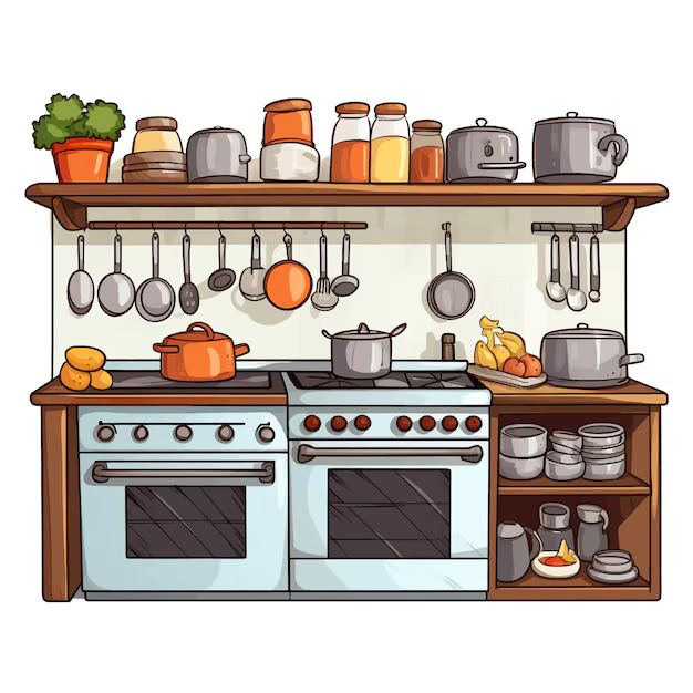 a clipart drawing of a kitchen stove and counter